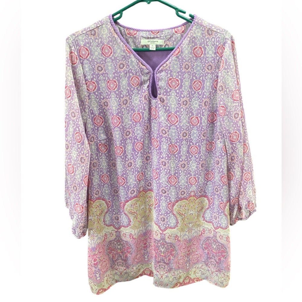 Liz Claiborne Purple and Pink Women's Blouse- XL